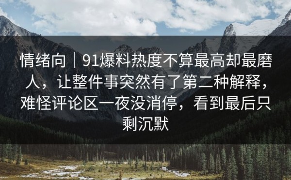 情绪向｜91爆料热度不算最高却最磨人，让整件事突然有了第二种解释，难怪评论区一夜没消停，看到最后只剩沉默