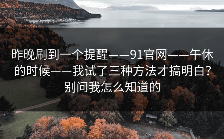昨晚刷到一个提醒——91官网——午休的时候——我试了三种方法才搞明白？别问我怎么知道的
